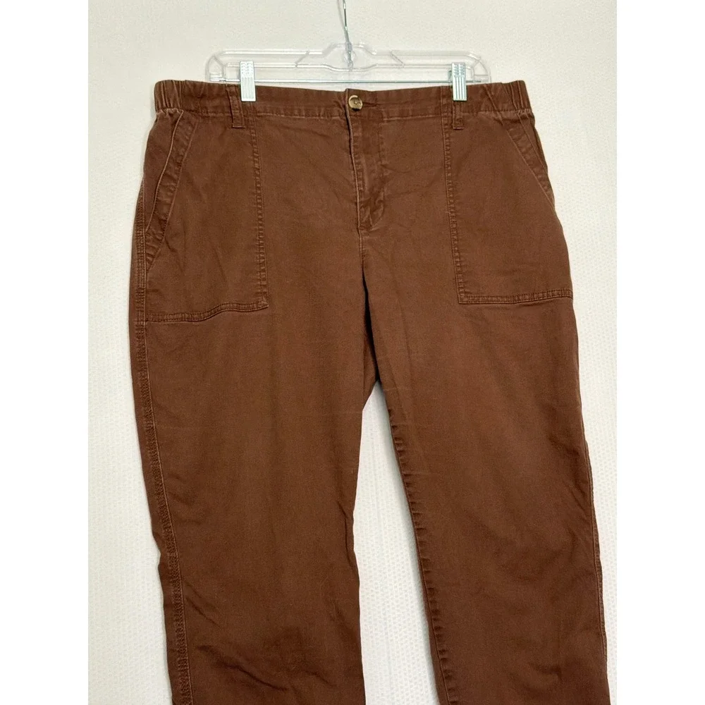 Old Navy Womens XL Brown Utility Pants Elastic Waist Patch Pocket Straight Leg